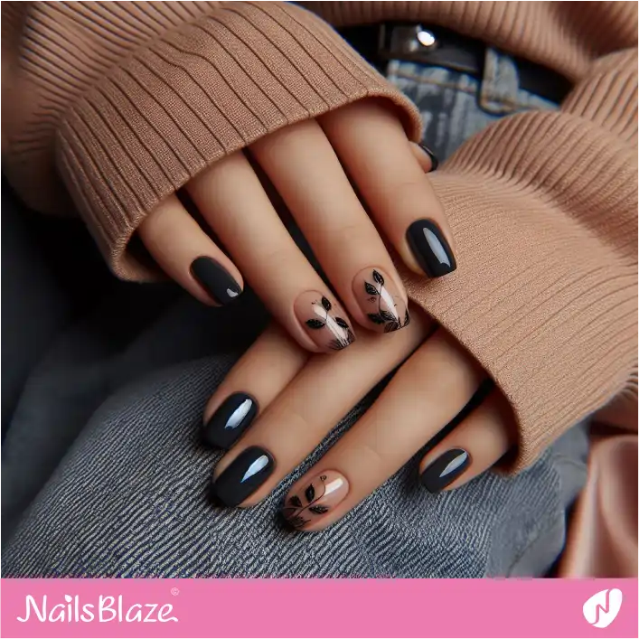 Short Black Foil Nails | Foil Nail Art - NB4055